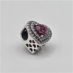 Pandora S925 ALE Sterling Silver Red Sparkling Levelled Heart Charm 799218C02